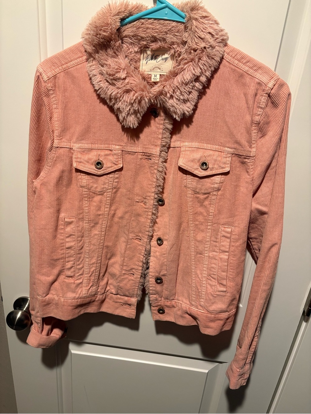 White Crow Pink Corduroy Jacket with Faux-fur Collar